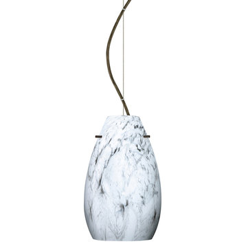 Pera 1-Light Pendant Lighting, Brushed Bronze, Marble Grigio Glass, Medium