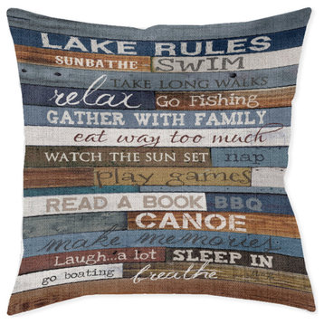 Laural Home Lake Rules 17" x 18" Woven Decorative Pillow