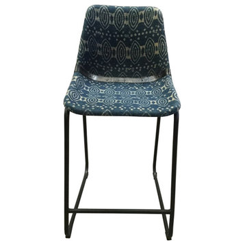 Home Square Counter Height Stool in Blue and Matte Black - Set of 2