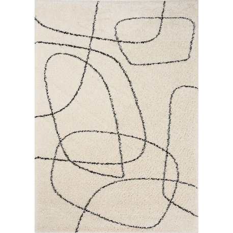 Miley Collection Cream Black Simple Shapes Rug, 2'8"x4'11"