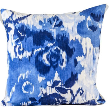 Ikat Pillow Cover In Blue And White, 24x24