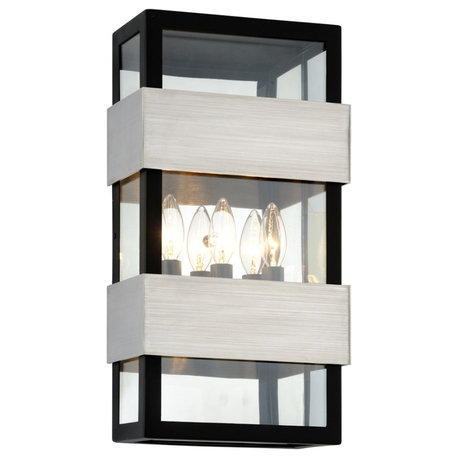 Troy Dana Point 3-LT Wall Light B6523 - Black With Brushed Stainless