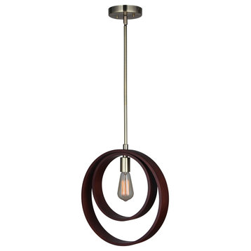 Woodbridge Lighting Hoops Double Circle Steel/Wood Mid Pendant in Brass