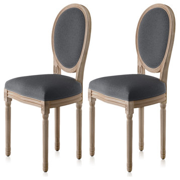 Farmhouse Dining Chairs Set of 2, with Round Back and Solid Wood Legs, Grey