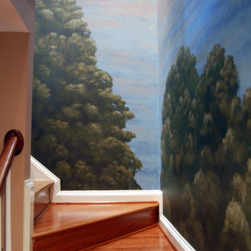 Paris Panorama 360 degree Mural hand painted throughout a 17 foot stairway