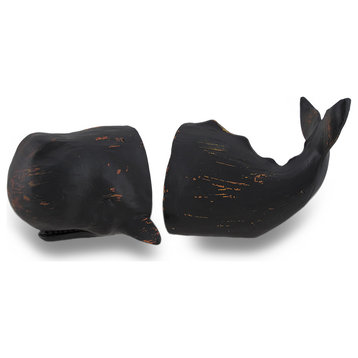 Whale Top and Tail Black Distressed Finish Bookends Set of 2