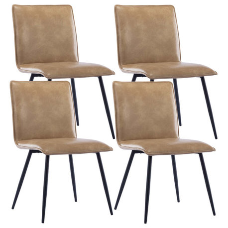 Set of 4 Minimalist Faux Leather Side Chairs for Dining Room, Cream