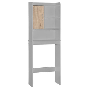 Pemberly Row Modern Over the Toilet Storage Cabinet in Light Gray & Oak