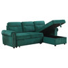 Ashton Velvet Fabric Reversible Sleeper Sectional Sofa Chaise, Green