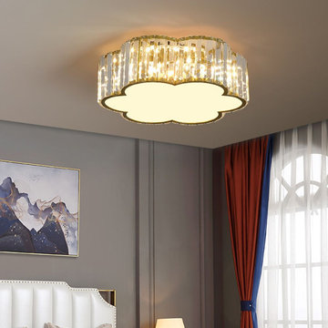 $77.99-Modern Flower 4-Light Flush Mount Light in Gold with Crystal