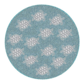 Akumal Ocean Sea Turtle Hand Hooked Indoor Outdoor Rugs by Liora Manne