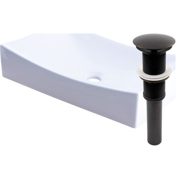 Modern White Rectangle Porcelain Vessel Sink with Drain, Oil Rubbed Bronze
