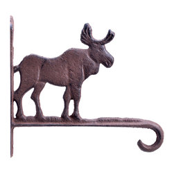 Import Wholesales - Moose Plant Hanger Flower Basket Hook, Brown Cast Iron, 7.25" Deep - Planter Hardware And Accessories