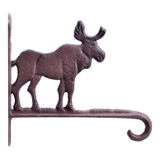 Moose Plant Hanger Flower Basket Hook, Brown Cast Iron, 7.25 Deep - Rustic  - Planter Hardware And Accessories - by TGL Direct