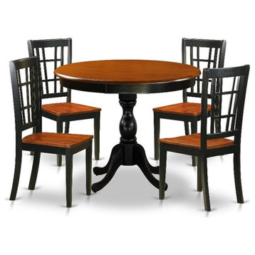 AMNI5-BCH-W - Dinner Table and 4 Dining Chairs with Slatted Back - Black Finish