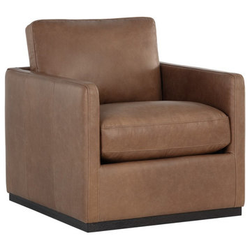 Portman Swivel Lounge Chair, Marseille Camel Leather