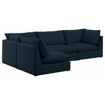 Meridian Furniture - Mackenzie Linen Textured Fabric 4-Piece Modular L-Shaped Sectional, Navy - Mix and match the pieces from the Mackenzie series to create a beautiful seating group that's perfect for the whole gang. These exceptionally crafted sofas, sectionals, and other components are meant to be put together into an infinite number of configurations based on your particular needs and space requirements. Each is upholstered from top to bottom in soft durable linen textured in your choice of colors. Attach the pieces of your choice easily thanks to the included attachment latches.