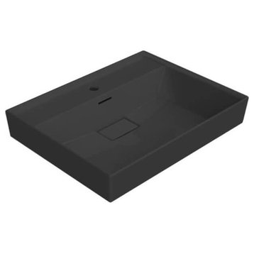 Matte Black Wall Mounted or Drop In Sink in Ceramic, One Hole