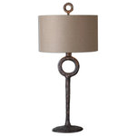 Uttermost - Uttermost Ferro Cast Iron Table Lamp - Add traditional style to your space with the Uttermost Ferro Cast Iron Table Lamp. This piece features an aged bronze finish with cast iron accents. The drum shade is made of beige linen fabric. Features: