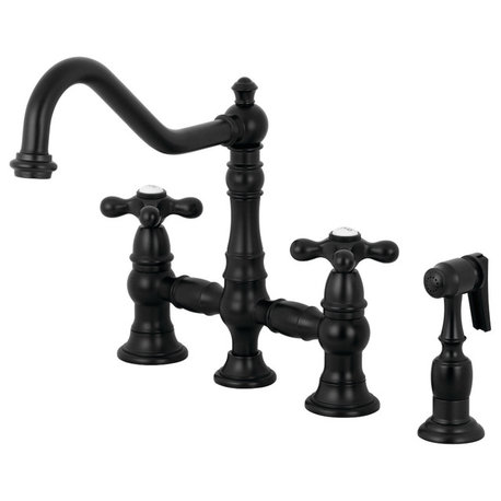 Kingston Brass Bridge Kitchen Faucet With Sprayer, Matte Black