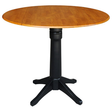 42" Round dual drop Leaf Pedestal Table - 36.3 "H, Black/Cherry