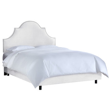 Taylor Nail Button High Arch Notched Bed, Velvet White, Twin