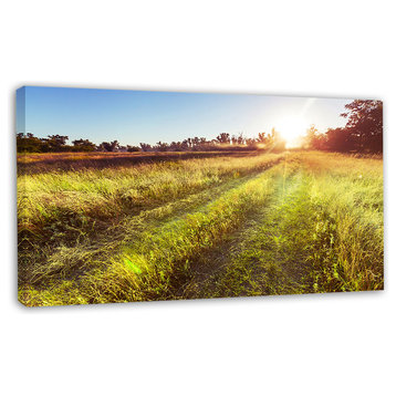 Farm Road in Rural Meadow, Landscape Canvas Art Print, 32"x16"