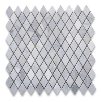Non Slip Carrara White Marble Rhomboid Diamond Mosaic Tile Carrera, 1 sheet