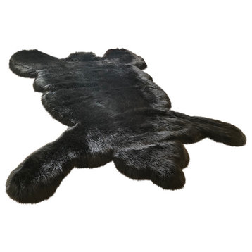 Super Soft Faux Bear Skin Silky Shag Rug, Black, 4'