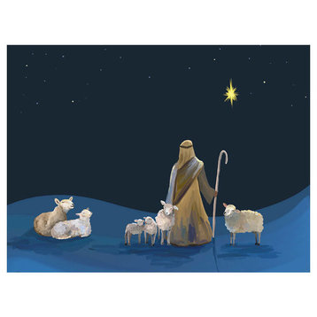 "Nativity Sheep and Shepherd" Stretched Canvas Art by Cathy Walters, 18"x14"