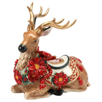 Poinsettia Reindeer Figurine