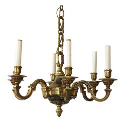 French Louis XIV Style Brass Six-Light Chandelier - Pendant Lighting