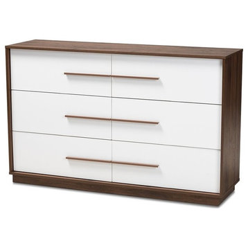 Baxton Studio Mette 6-Drawer Wood Dresser in White and Walnut