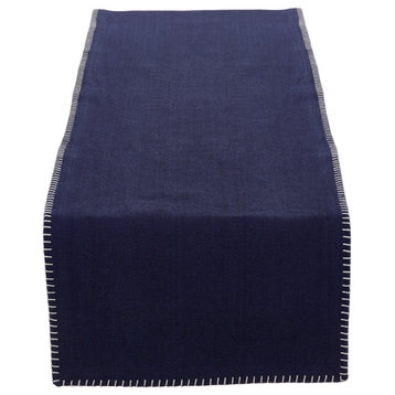 Celena Collection Whip Stitched Design Cotton Table Runner, Navy Blue