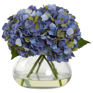 Large Blooming Hydrangea With Vase, Blue