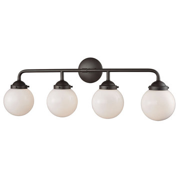 Beckett 4-Light for The Bath, Oil Rubbed Bronze With White Glass