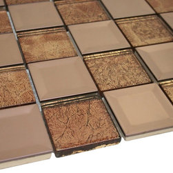 Glossy Bronze and Shiny Flower Deco Metallic Square Glass Mosaic Tiles Collectio - Home Accessories & Decor