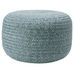 Jaipur Living - Jaipur Living Santa Rosa Indoor/Outdoor Solid Cylinder Pouf, Heather Blue - The Saba Solar collection brings the coastal, globally inspired vibes of natural fiber to outdoor settings. The Santa Rosa pouf mimics the organic style of jute accents, lending texture and warm neutrality to any style decor, but the handwoven polyester quality means this heathered, blue and light gray ottoman is just as home on patios and porches as it is in living and playrooms.