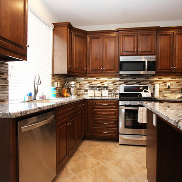 Cherry Kitchen with Modern Mosaic Backsplash
