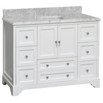 Kitchen Bath Collection - Madison 48" Bathroom Vanity, White, Carrara Marble - The Madison: breathtaking form with everyday function.