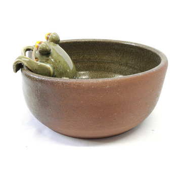 Brown Water Bowl with Frog