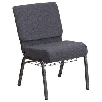 Hercules Series 21'' Chair With Book Rack, Dark Gray Fabric/Silver Vein Frame