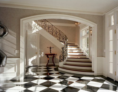 Entry Foyers: Checkerboard vs. Hardwood Flooring