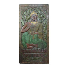 Mogul Interior - Consigned Indian Door Panel Dharmachakra Gandhara Buddha 72" X 36" - Wall Decor