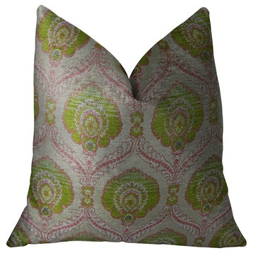 Tulip Garden Pink and Green Handmade Luxury Pillow, 22"x22"
