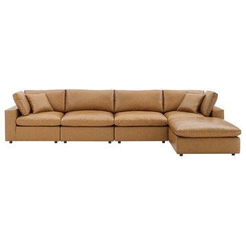 Commix Down Filled Overstuffed Vegan Leather 5-Piece Sectional Sofa, Tan