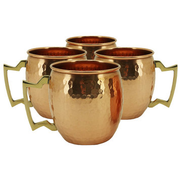 Set of 4 Modern Home Authentic 100% Solid Copper Hammered Moscow Mule Mug - Han