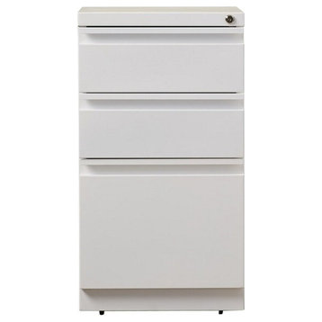 Scranton & Co 20" 3-Drawer Modern Metal Mobile Pedestal File Cabinet in White