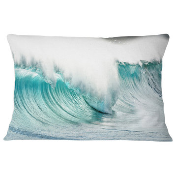 Massive Blue Waves Breaking Beach Seashore Throw Pillow, 12"x20"