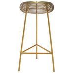 Meridian Furniture - Tuscany Durable Metal Stool, Gold, Bar Height - Give your home bar or counter area a fresh new look with this Tuscany bar stool. This elegant stool features a stylish wire seat to add instant visual interest to your seating. The rich gold metal is gleamingly beautiful and modern while lending your space a decidedly industrial panache. A footrail around the perimeter of the stool's base give you a handy spot to rest your feet while you dine.